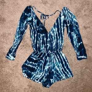 Lulu’s blue and white long sleeved tie dye romper